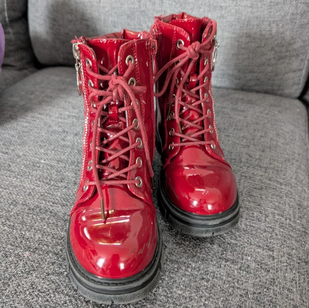 Red Patent Combat Boots